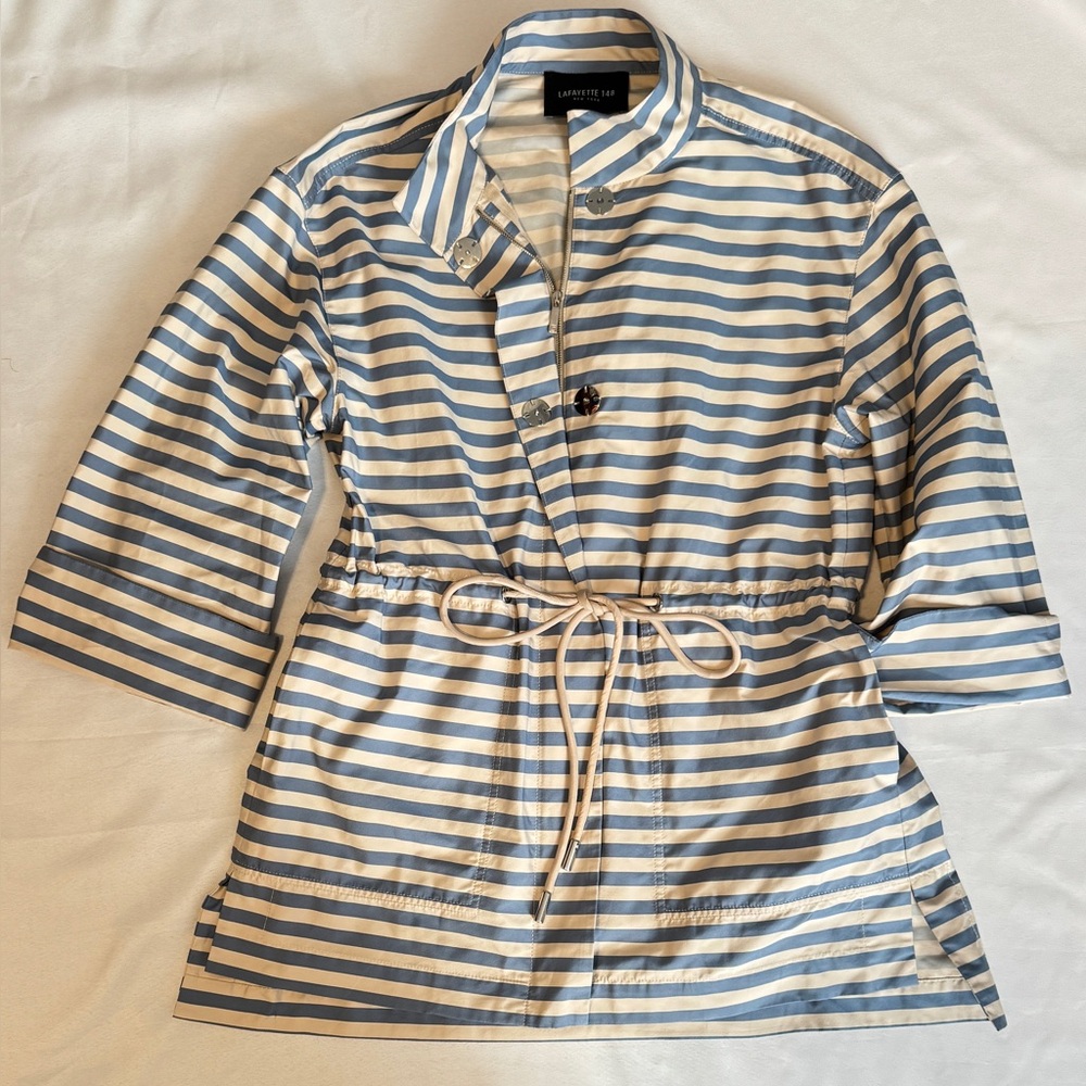 Lafayette 148 New York Jayna Blue White Stripe Drawstring Jacket Like New - Picture 2 of 11